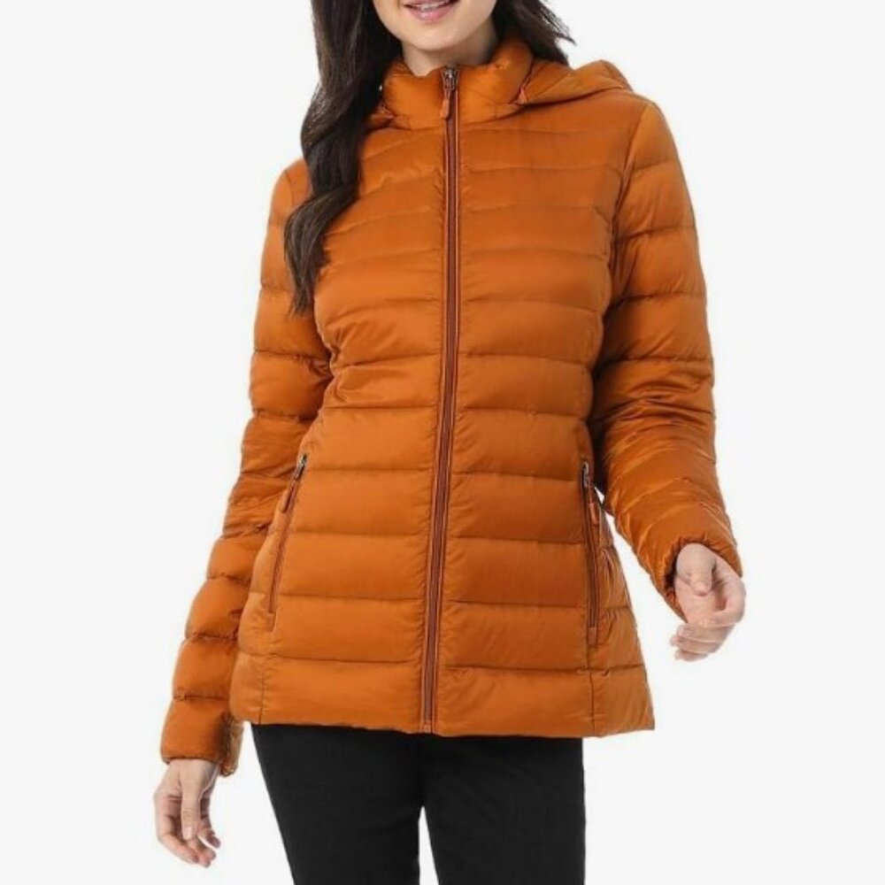 32 Degrees Heat ultra light packable down puffer jacket orange women's size L